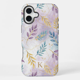 Elegant Gold Botanical Marble Mongram iPhone 16 Plus Case