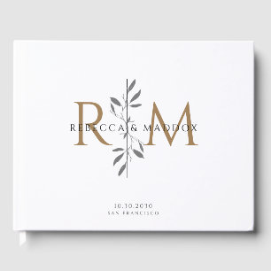 Elegant Gold Botanical Monogram Wedding Guest Book