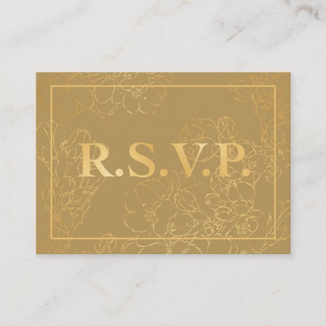 Elegant Gold Botanical QR RSVP Enclosure Card (Front)