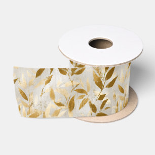 Elegant Gold Botanical Satin Ribbon