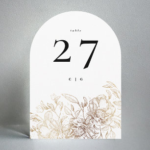 Elegant Gold Botanical Wedding Arch Table Number