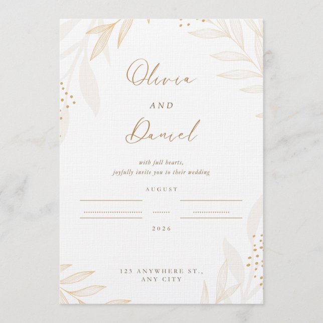 Elegant Gold Botanical Wedding Invitation | Editab (Front)