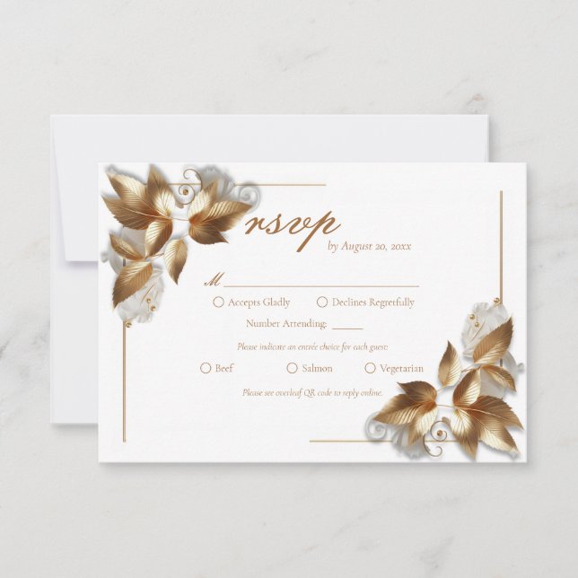 Elegant Gold Botanical Wedding Meal Choice RSVP Card (Front)