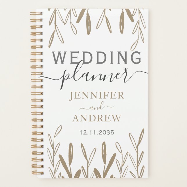 Elegant Gold Botanical Wedding Planner (Front)