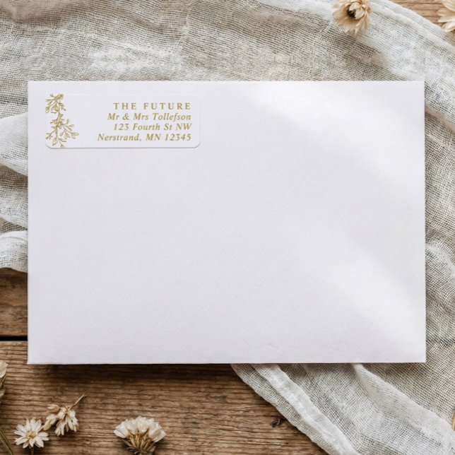 Elegant Gold Botanical Wedding Return Address (Elegant gold botanical wedding or engagement return address labels)