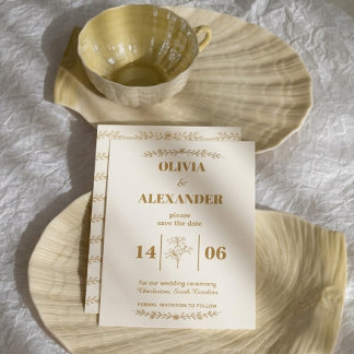 Elegant Gold Botanical Wedding Save The Date