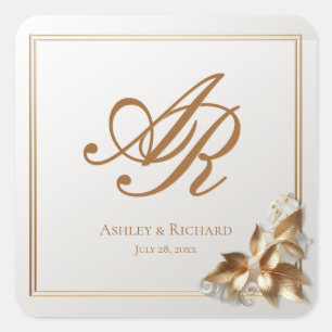 Elegant Gold Botanical Wedding  Square Sticker