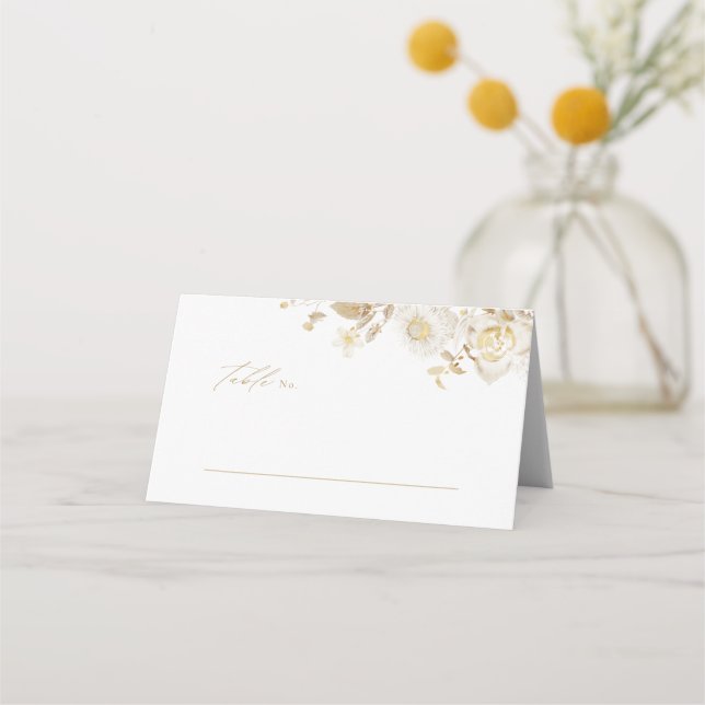 Elegant Gold Botanical Wreath Monogram Wedding Place Card (Front)