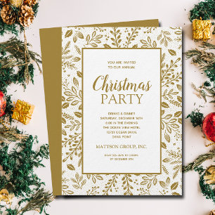 Elegant Gold Botanicals Christmas Party Invitation