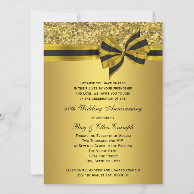 Elegant Gold Bow 50th Anniversary Party Invitation (Front)