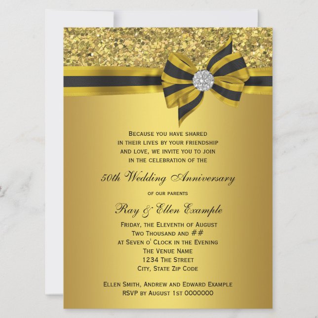 Elegant Gold Bow 50th Anniversary Party Invitation (Front)