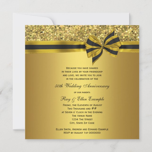 Elegant Gold Bow 50th Anniversary Party Invitation (Front)