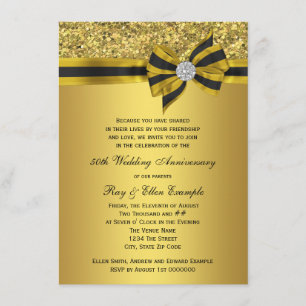 Elegant Gold Bow 50th Anniversary Party Invitation