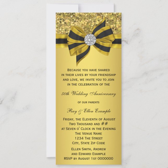 Elegant Gold Bow 50th Anniversary Party Invitation (Front)