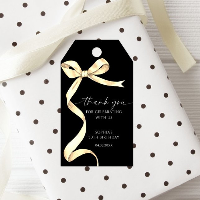 Elegant Gold Bow Birthday Favour Gift Tag (Creator Uploaded)