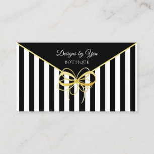 Elegant Gold Bow Boutique Black and White Stripes Business Card