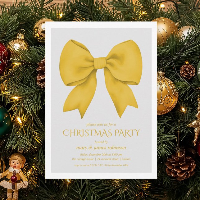Elegant Gold Bow Christmas Holiday Party  Invitation (Elegant Gold Bow Christmas Holiday Party Invitation)