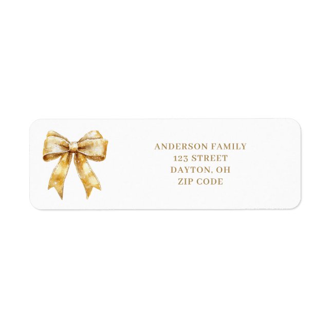Elegant Gold Bow Christmas Return Address  (Front)
