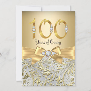 Elegant Gold Bow Diamond 100th Anniversary Invitation