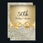 Elegant Gold Bow Floral Swirl 50th Birthday Party Invitation<br><div class="desc">Elegant Gold Bow Floral Swirl 50th Birthday Party Invitation. Elegant gold diamond bow & floral swirl design. Please note: All flat images! They do not have real jewels!</div>