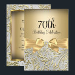 Elegant Gold Bow Floral Swirl 70th Birthday Party Invitation<br><div class="desc">Elegant Gold Bow Floral Swirl 70th Birthday Party Invitation. Elegant gold diamond bow & floral swirl design. Please note: All flat images! They do not have real jewels!</div>