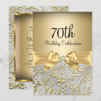 Elegant Gold Bow Floral Swirl 70th Birthday Party