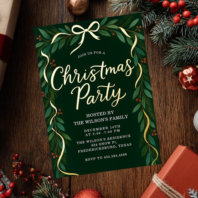 Elegant Gold Bow Greenery Christmas Party  (Creator Uploaded)
