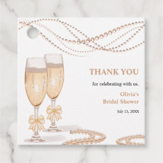 Elegant Gold Bow Pearls and Prosecco Bridal Shower Favour Tags
