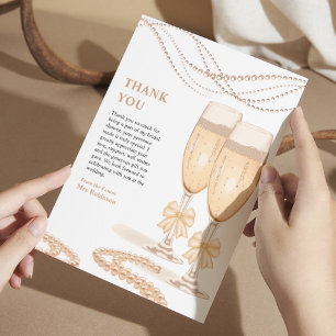 Elegant Gold Bow Pearls and Prosecco Bridal Shower Thank You Card