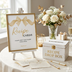 Elegant Gold Bow Recipe Cards Bridal Shower Sign