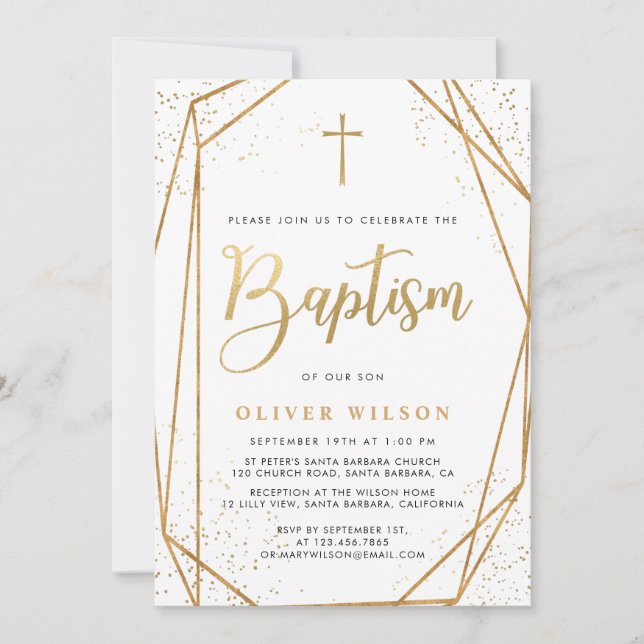 Elegant Gold Boy Baptism Invitation (Front)