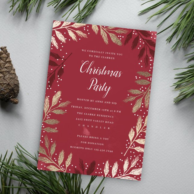 Elegant Gold Branch Christmas Party Invitation (Creator Uploaded)