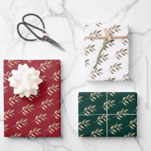 Elegant Gold Branch Red and Green Christmas Wrapping Paper Sheet