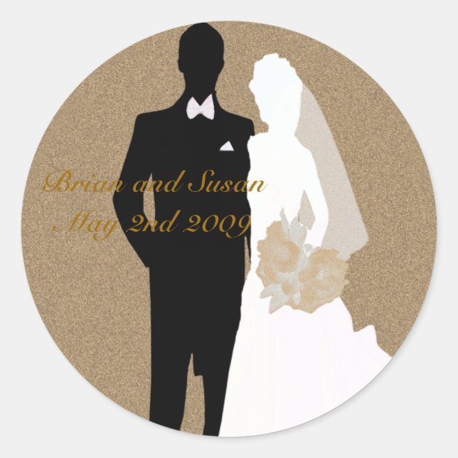 Elegant Gold Bride and Groom Wedding Stickers (Front)