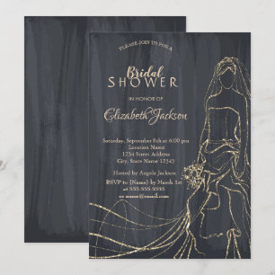 Elegant Gold Bride,Black Bridal Shower Invitation