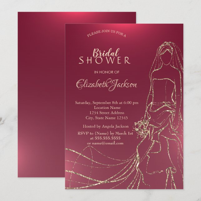 Elegant Gold Bride, Bridal Shower Invitation (Front/Back)