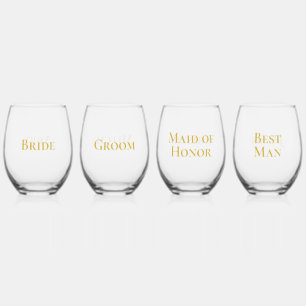 Elegant Gold Bride Groom Maid of Honour Best Man Stemless Wine Glass