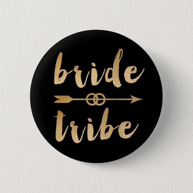 elegant gold bride tribe arrow wedding rings 6 cm round badge (Front)