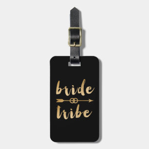 elegant gold bride tribe arrow wedding rings luggage tag