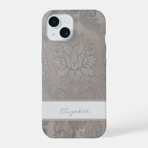 Elegant Gold Brocade Personalized  iPhone 15 Case