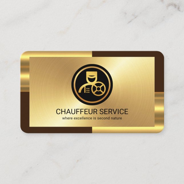 Elegant Gold Bronze Layers Chauffeur Business Card (Front)