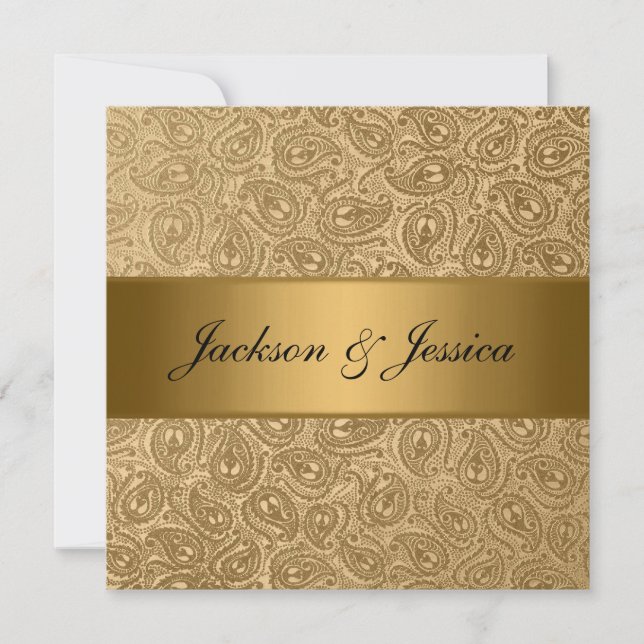 Elegant Gold Bronze Paisley Engagement Party Invitation (Front)
