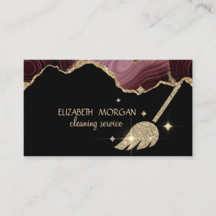 Elegant Gold Broom, Maid Cleaning Burgundy Agate Business Card