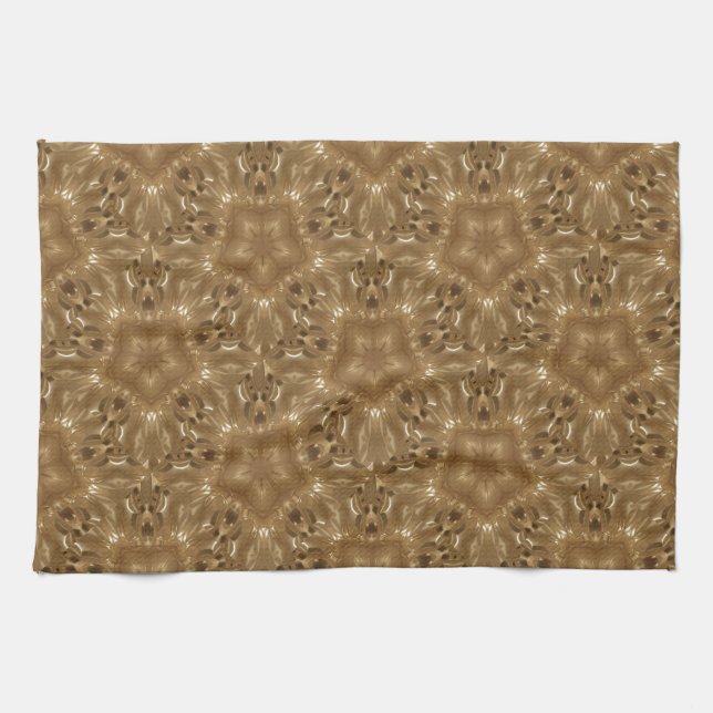 Elegant Gold Brown Kaleidoscope Star Design Tea Towel (Horizontal)