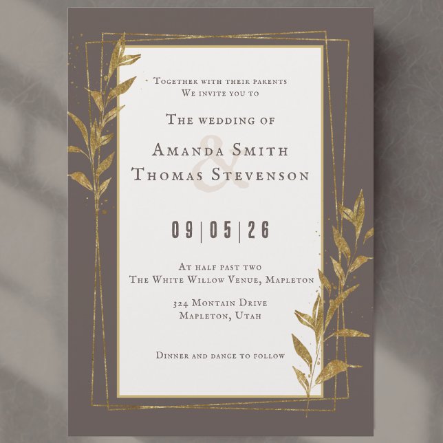 Elegant Gold Brown Rustic Photo Wedding Invitation (Creator Uploaded)