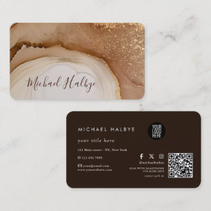 Elegant Gold brown Watercolor Agate Professional Business Card