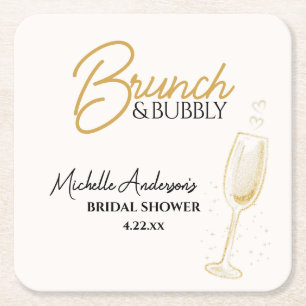 Elegant Gold Brunch & Bubbly Bridal Shower  Square Paper Coaster