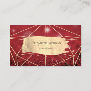 Elegant Gold Brush Stroke Geometric Red Bokeh Business Card