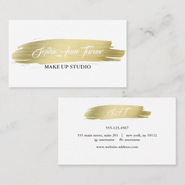 Elegant Gold Brush Stroke Professional Business Card (Front/Back)