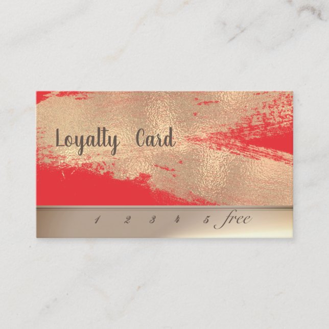 Elegant Gold Brush Stroke Red Loyalty Card (Front)